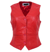 Womens Leather Classic Buttoned Waistcoat Rita Red