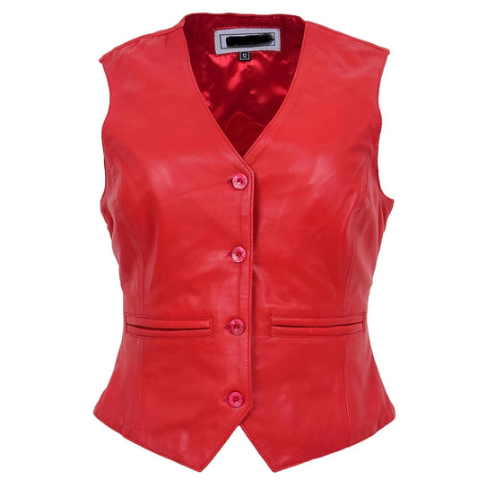 Womens Leather Classic Buttoned Waistcoat Rita Red