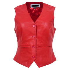 Womens Leather Classic Buttoned Waistcoat Rita Red