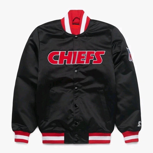 Kansas City Cheifs Satin Bomber Style Letterman Heavyweight Varsity Jackets-Black