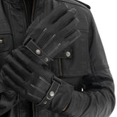 Black Leather Motorcycle Gloves