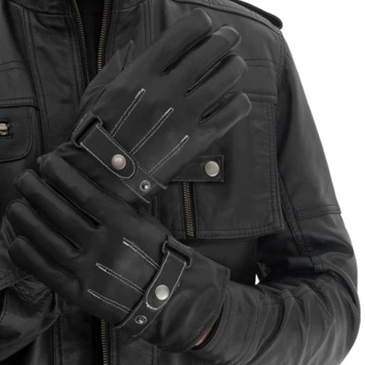 Black Leather Motorcycle Gloves