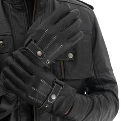 Black Leather Motorcycle Gloves