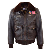Mens Real Leather G-1 Bomber Jacket Airforce Badges FINCH Brown