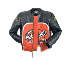 VANSON SPEEDWAY CLASSIC LEATHER JACKET AMERICAN BLACK + ORANGE