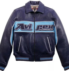 Mens Avirex Nitro Run Leather Jacket Blue American Flight Leather Jackets