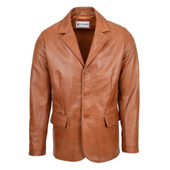Mens Classic Three Button Soft Leather Blazer David Tan