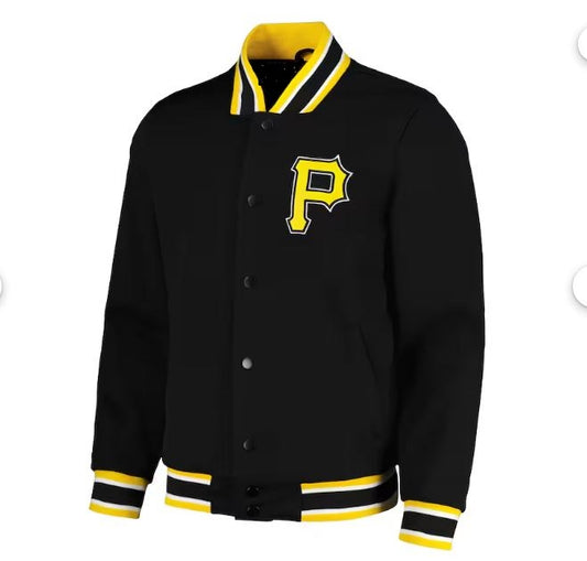 MLB Pittsburgh Pirates Varsity Jacket Black Satin Jacket Custom Varsity Jackets Letterman Jacket Baseball Jackets