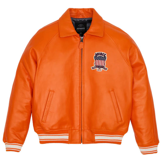 Men's Avirex Leather Jacket Iconic Avirex jacket (Orange )