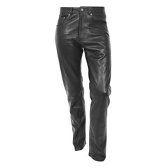 Mens Leather Pants Straight Leg Classic Leather Trousers Black