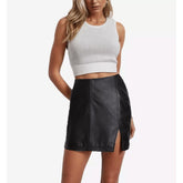 Black Women’s Body Fitted Mini Real Leather Skirts