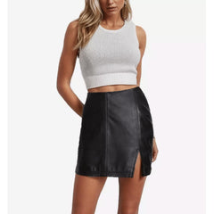 Black Women’s Body Fitted Mini Real Leather Skirts