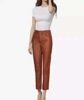 Straight Leg Brown Leather Pants for Women - Finest Real Leather Pants