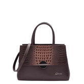 Womens Real Leather Croc Print Handbag Long Strap CAROL Brown