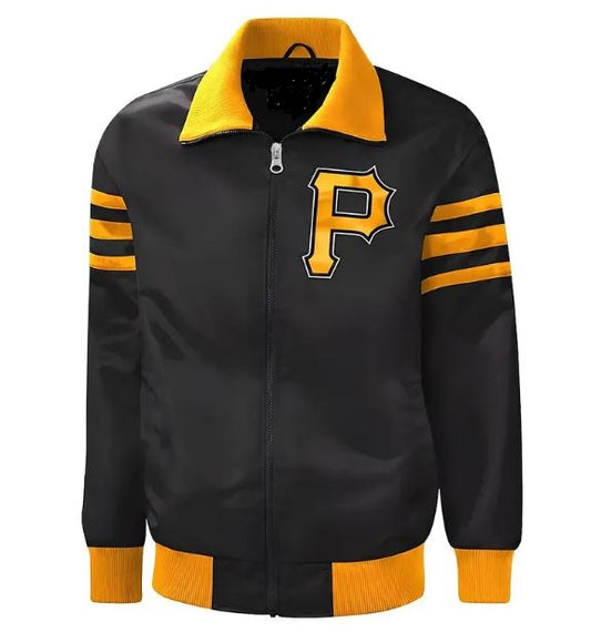 MLB Pittsburgh Pirates Varsity Jacket Black Satin Jacket Letterman Jacket Baseball Jacket Team Varsity Jackets handmade Custom Varsity Jackets