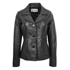 Womens Classic Three Button Leather Blazer Ruth Black
