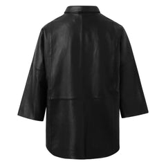 Factory Price Tenna Loose Fitting Women’s Leather Shirt Nero Black