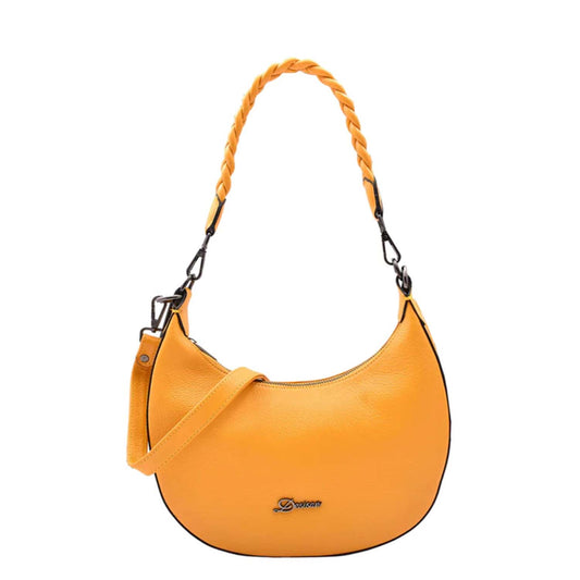 Womens Leather Twist Handle Strap Zip Cross Body Bag SARAH Yellow