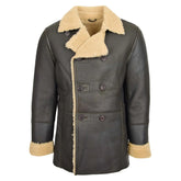 Mens Double Breasted Sheepskin Leather Jacket Theo Brown