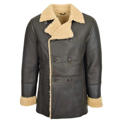 Mens Double Breasted Sheepskin Leather Jacket Theo Brown