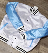 Satin jacket Carolina Blue Arms White Body and Varsity Jacket with Ribbed Cuffs, Interior Zipper, and Starter Sport Jackets