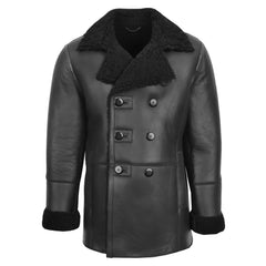 Mens Double Breasted Sheepskin Leather Jacket Theo Black