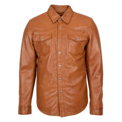 Mens Leather Shirt Classic Trucker Style Oliver Tan