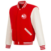 Atlanta Hawks - JH Design Fleece Jacket with Faux Leather Sleeves - Red/White