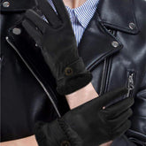Womens Black Fur Leather Gloves