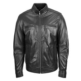 Men’s Standing Collar Leather Jacket Tony Black