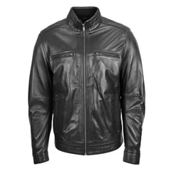 Men’s Standing Collar Leather Jacket Tony Black