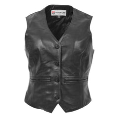 Womens Leather Classic Buttoned Waistcoat Rita Black