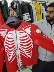 Supreme Vanson Leather X Bones Jacket (Red-White)