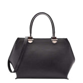 Womens Leather Classic Zip Opening Large Shoulder Bag MARY Black