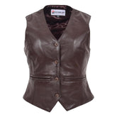 Womens Leather Classic Buttoned Waistcoat Rita Brown