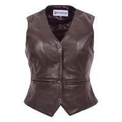 Womens Leather Classic Buttoned Waistcoat Rita Brown