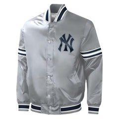 MLB New York Yankees Varsity Jacket Satin Team Varsity Jackets Baseball Jacket- Silver