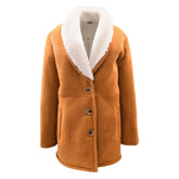 Womens Cognac Sheepskin Coat Mid Length White Merino Brenda