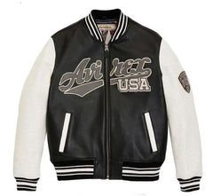 Avirex Script USA Varsity Leather Jacket- Black