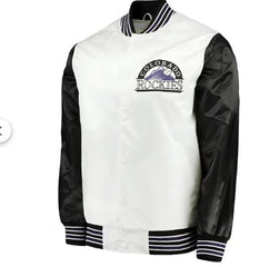 MLB Colorado Rockies Varsity Jacket Satin Jacket Team Varsity Jackets Baseball Jacket Letterman Jacket- White Black