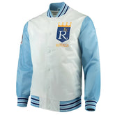 MLB Kansas City Royals Varsity Jacket Satin Jacket Team Varsity Jackets Baseball Jacket Letterman Jackets - White Sky Blue