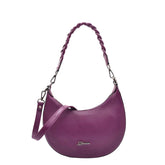 Womens Leather Twist Handle Strap Zip Cross Body Bag SARAH Purple