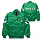 Philadelphia Eagles 80s Retro Kelly Green Varsity Satin Bomber Jacket NFL Varsity Letterman Style