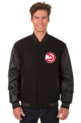 Atlanta Hawks Leather & Wool Reversible Jacket w/ Embroidered Logos - Black