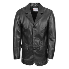 Mens Classic Three Button Soft Leather Blazer David Black