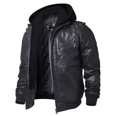 Premium Quality Men’s Real Leather Jacket with Removable Hood