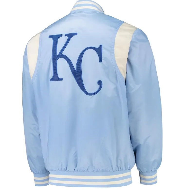 MLB Kansas City Royals Varsity Jacket Satin Jacket Team Varsity Jackets Baseball Jacket Letterman Jackets- Sky Blue