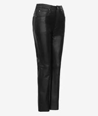 Black Leather High Waist Straight-Leg Pant for Women (Premium Quality)