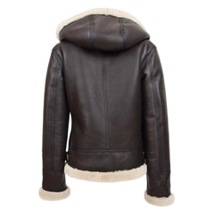Women's Sheepskin B3 Detachable Hoodie Leather Jacket Naomi Brown White