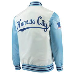 MLB Kansas City Royals Varsity Jacket Satin Jacket Team Varsity Jackets Baseball Jacket Letterman Jackets - White Sky Blue